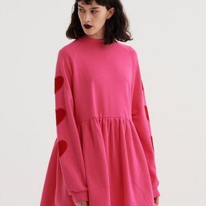 Lazy Oaf Oversized Sweat Dress With Velvet Heart Arm Patches